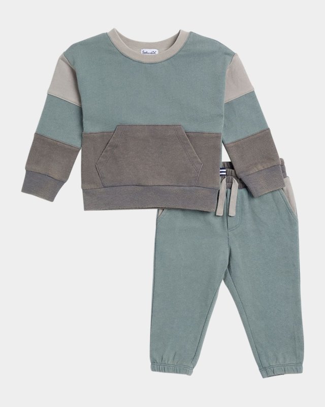 Boy's Washed Colorblock Sweatshirt & Joggers Set, Size 3